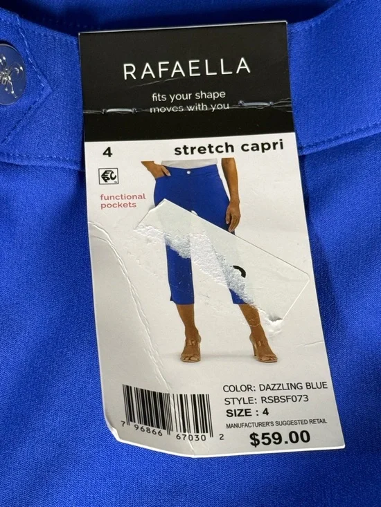 NWT Rafaella Dazzling Blue Stretch Flat Front Capri Pull On Pants Pockets 4 - Picture 4 of 11